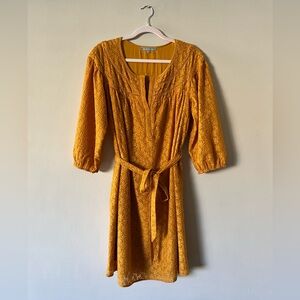 Anthropologie Daniel Rainn Embroidered Long Sleeve Boho Dress in Goldenrod • M